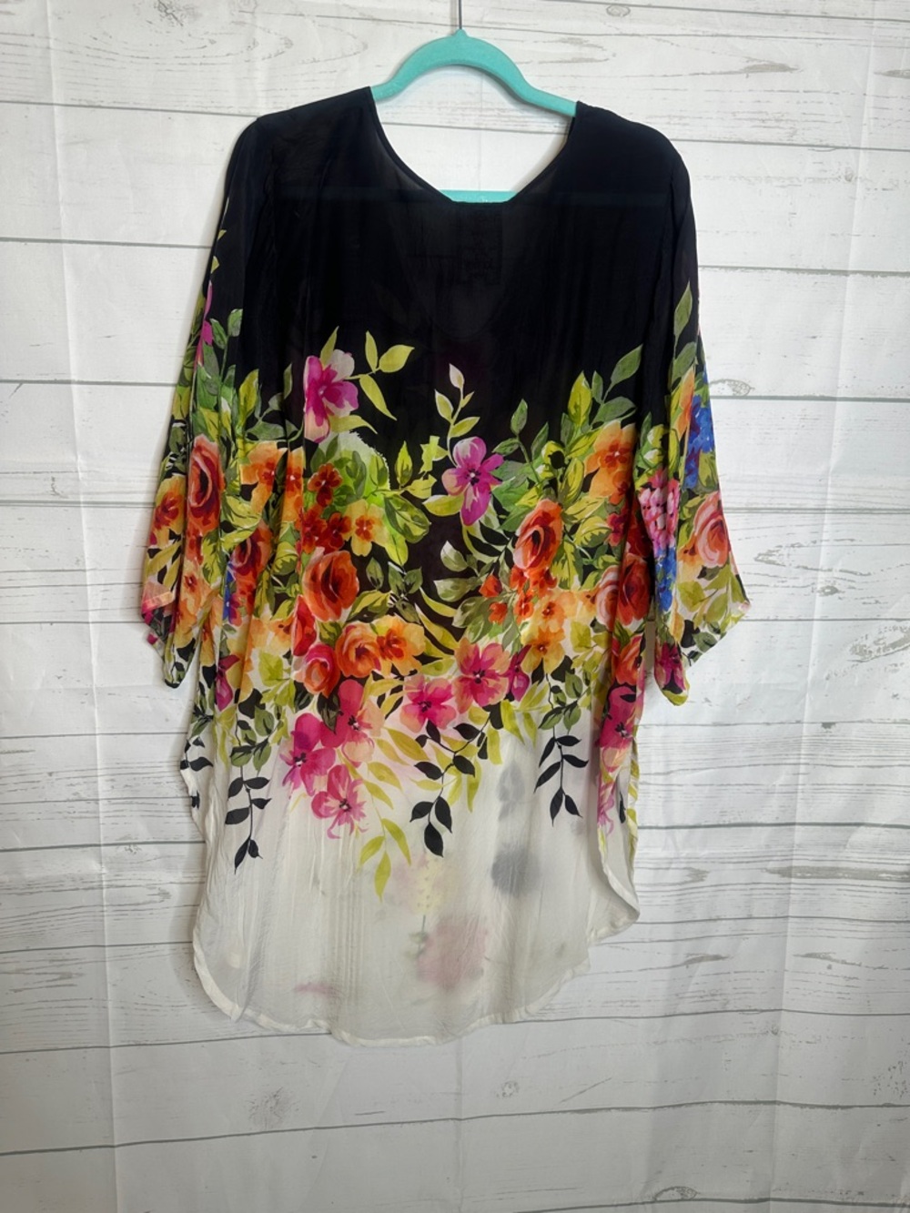 Johnny Was Black Multi Floral V-Neck Tunic - Picture 5 of 6